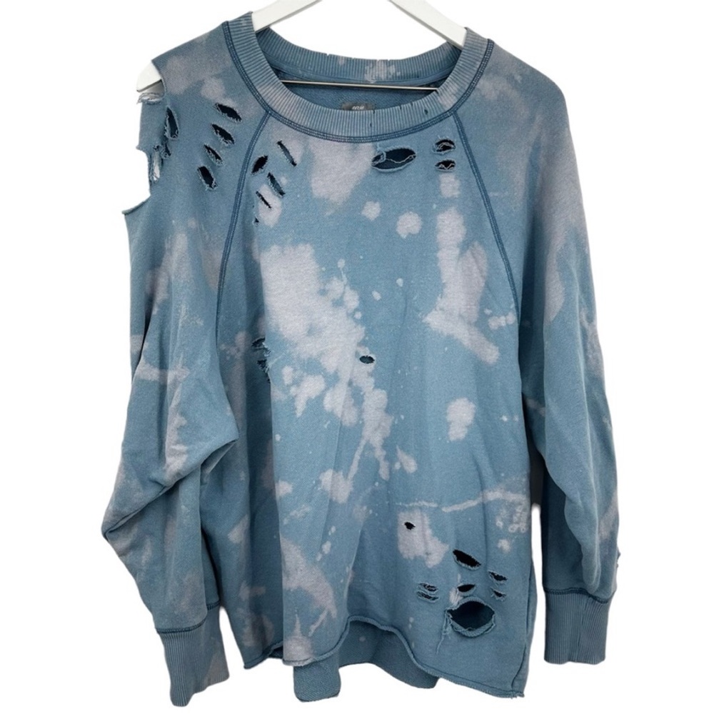 Aerie Blue Distressed Custom Bleach Splatter Sweatshirt Size Medium